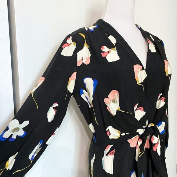 NWOT MASSIMO DUTTI BLACK FLORAL FRONT-KNOT MIDI DRESS - 4 - Picture 5 of 13